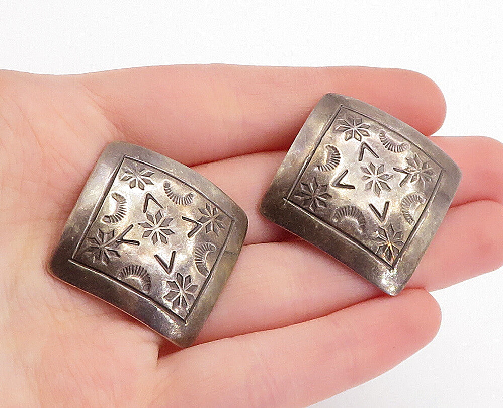 MEXICO 925 Sterling Silver  Vintage Floral Etched Non Pierce Earrings  EG2365