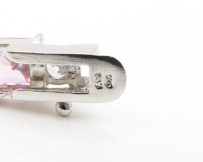 925 Sterling Silver  Pink & White Topaz Shiny Hinge Link Chain Bracelet BT4982