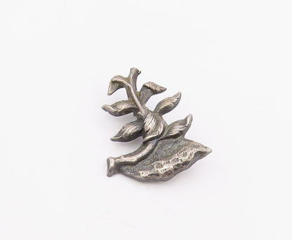 925 Sterling Silver Vintage Brooch Pin Botanical Floral Leaf Sculpture  BP12245