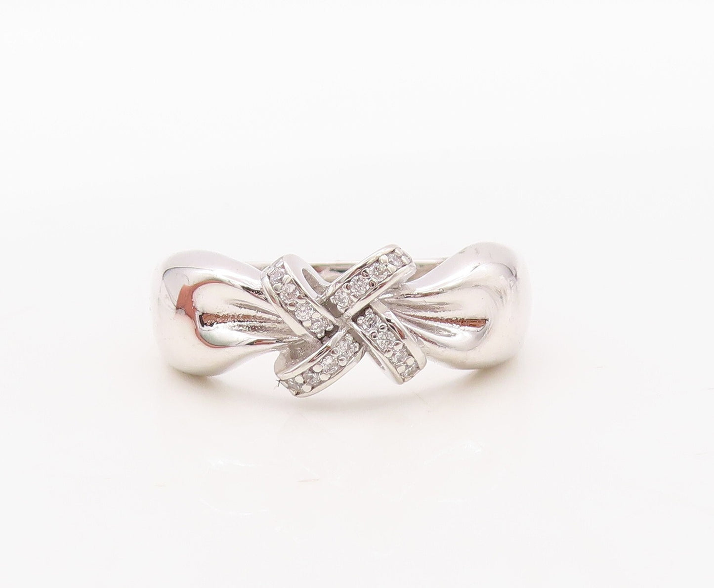 925 Sterling Silver Vintage Ring Designer Bow Cutout CZ Inlay  Sz 7  RG30938