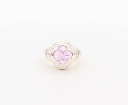 925 Sterling Silver Vintage Ring Swirly Carved Amethyst Flower  Sz 7  RG31424
