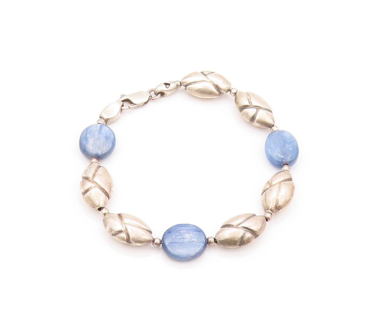 925 Sterling Silver Vintage Bracelet Round Gemstone Dark Tone Carved  BT11163
