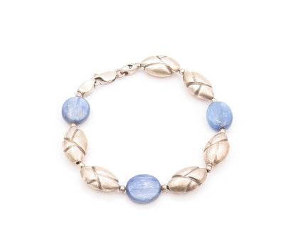 925 Sterling Silver Vintage Bracelet Round Gemstone Dark Tone Carved  BT11163