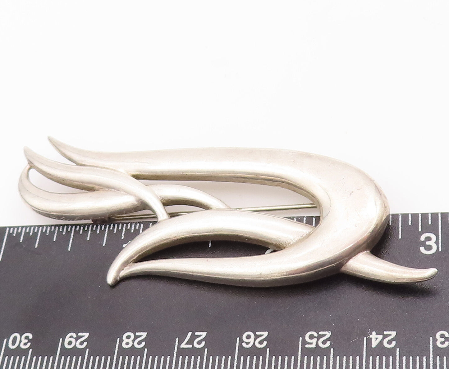 925 Sterling Silver Vintage Brooch Pin Solid Designer Carved Swirls  BP10997