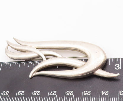 925 Sterling Silver Vintage Brooch Pin Solid Designer Carved Swirls  BP10997