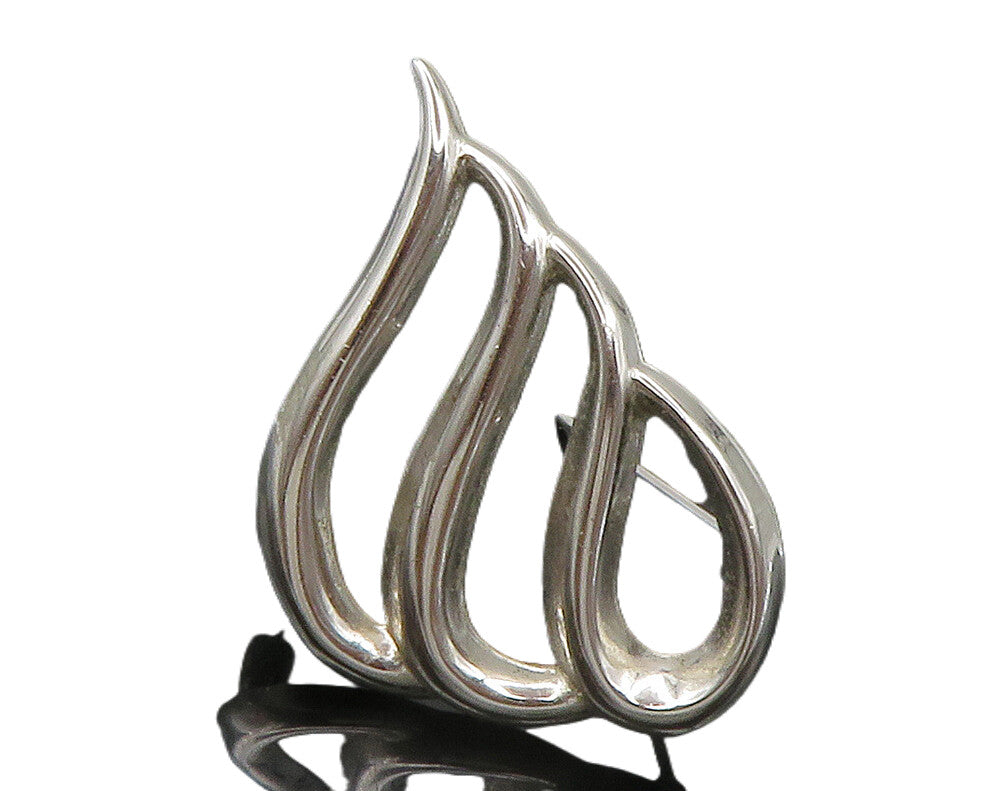 BEAU 925 Sterling Silver  Vintage Shiny Smooth Open Design Brooch Pin  BP5868