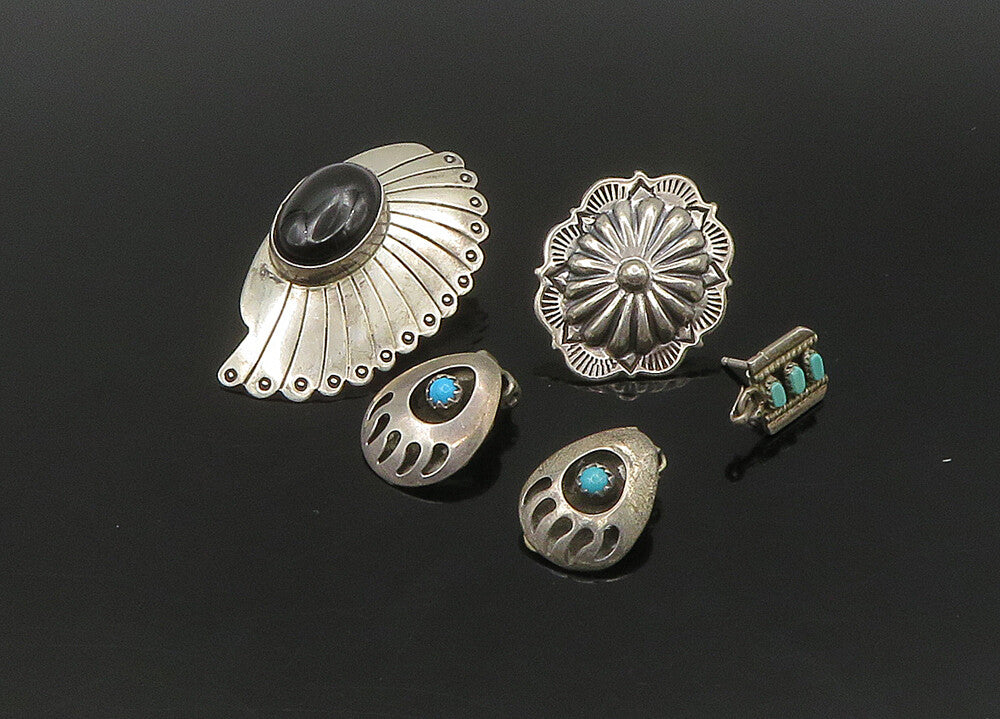 NAVAJO 925 Silver  Vintage Turquoise & Black Onyx Lot Single Earrings  EG11213