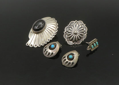 NAVAJO 925 Silver  Vintage Turquoise & Black Onyx Lot Single Earrings  EG11213