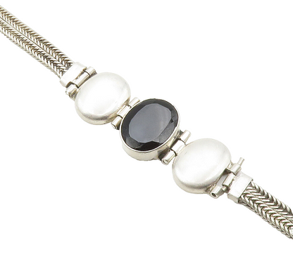 925 Sterling Silver  Vintage Black Hematite Double Wheat Chain Bracelet BT5978