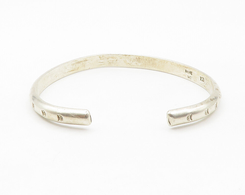 925 Sterling Silver  Vintage Shiny Etched Pattern Petite Cuff Bracelet  BT5199