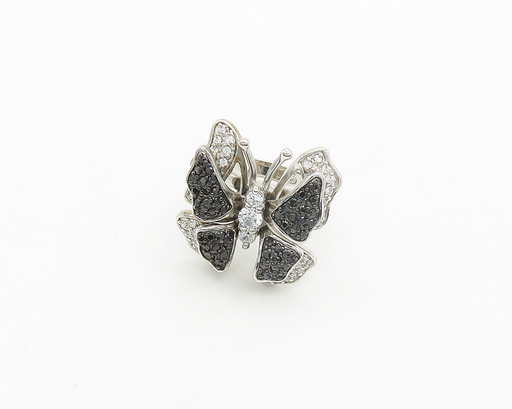 925 Silver  Cubic Zirconia & Hematite Butterfly Cocktail Ring Sz 8  RG19457