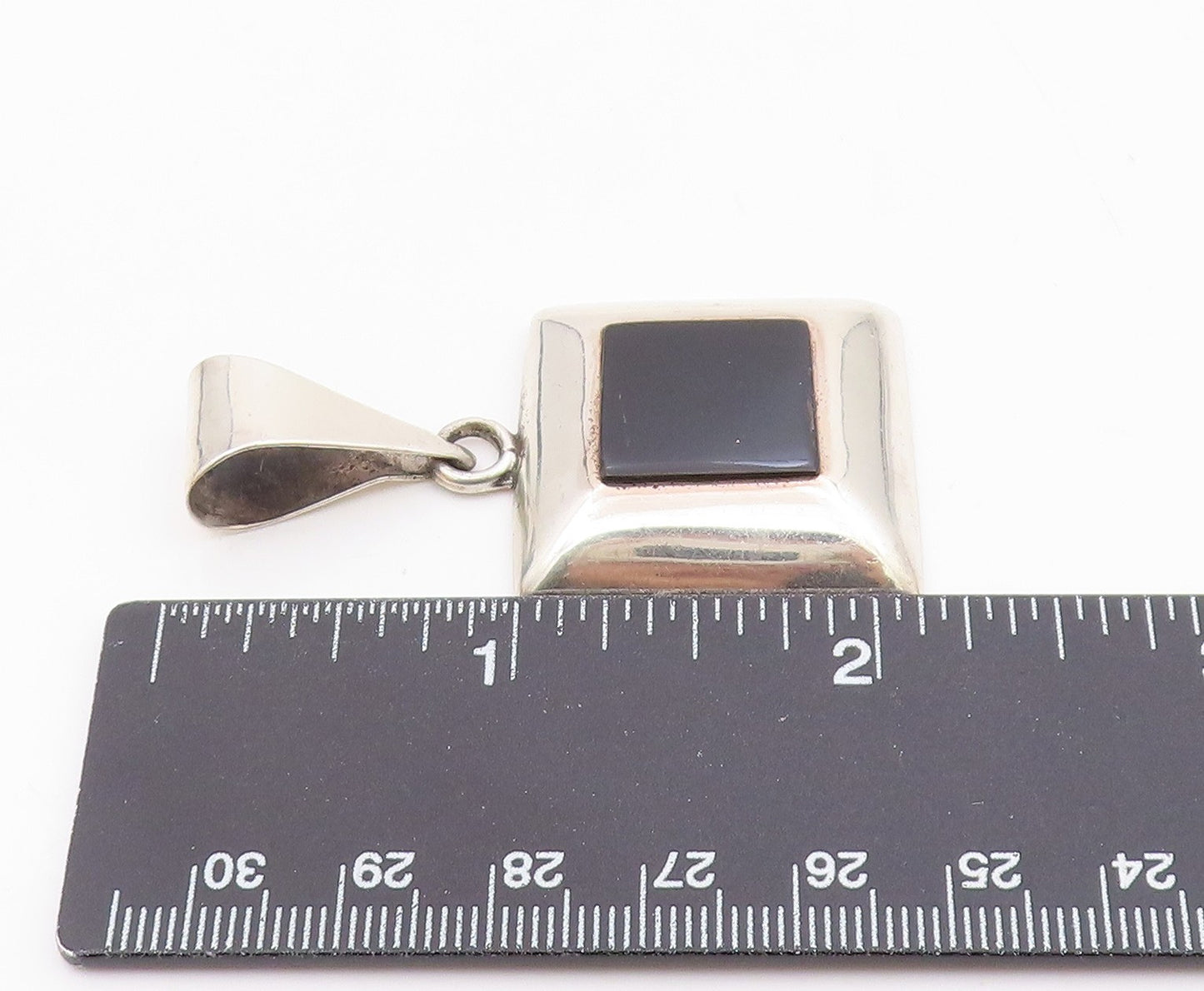 MEXICO 925 Sterling Silver  Vintage Black Onyx Square Dome Pendant  PT10450