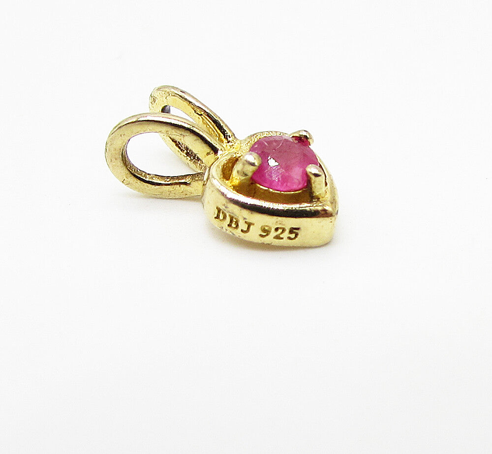 Gold Over 925 Sterling Silver Ruby Love Heart Slider Pendant PT2031