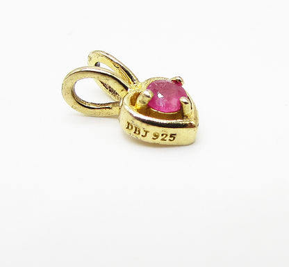 Gold Over 925 Sterling Silver Ruby Love Heart Slider Pendant PT2031