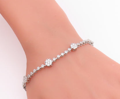 925 Sterling Silver Vintage Bracelet Elegant CZ Floral Blossom Link  BT12221