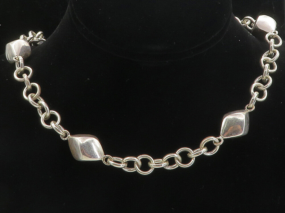 925 Sterling Silver Shiny Hollow Diamond Shape link Chain Necklace NE1743
