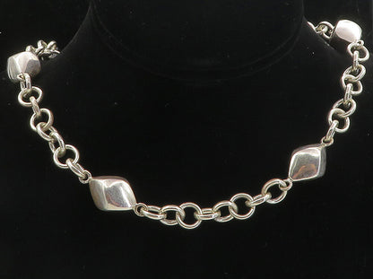 925 Sterling Silver Shiny Hollow Diamond Shape link Chain Necklace NE1743