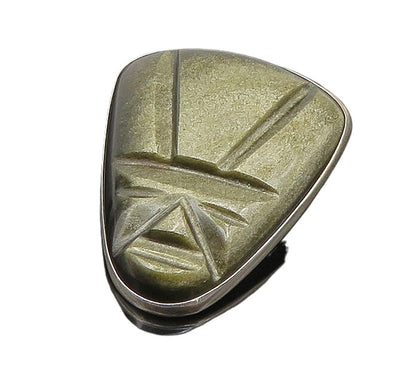 PEDRO CASTILLO 925 Silver  Vintage Obsidian Carved Face Brooch Pin  BP9380