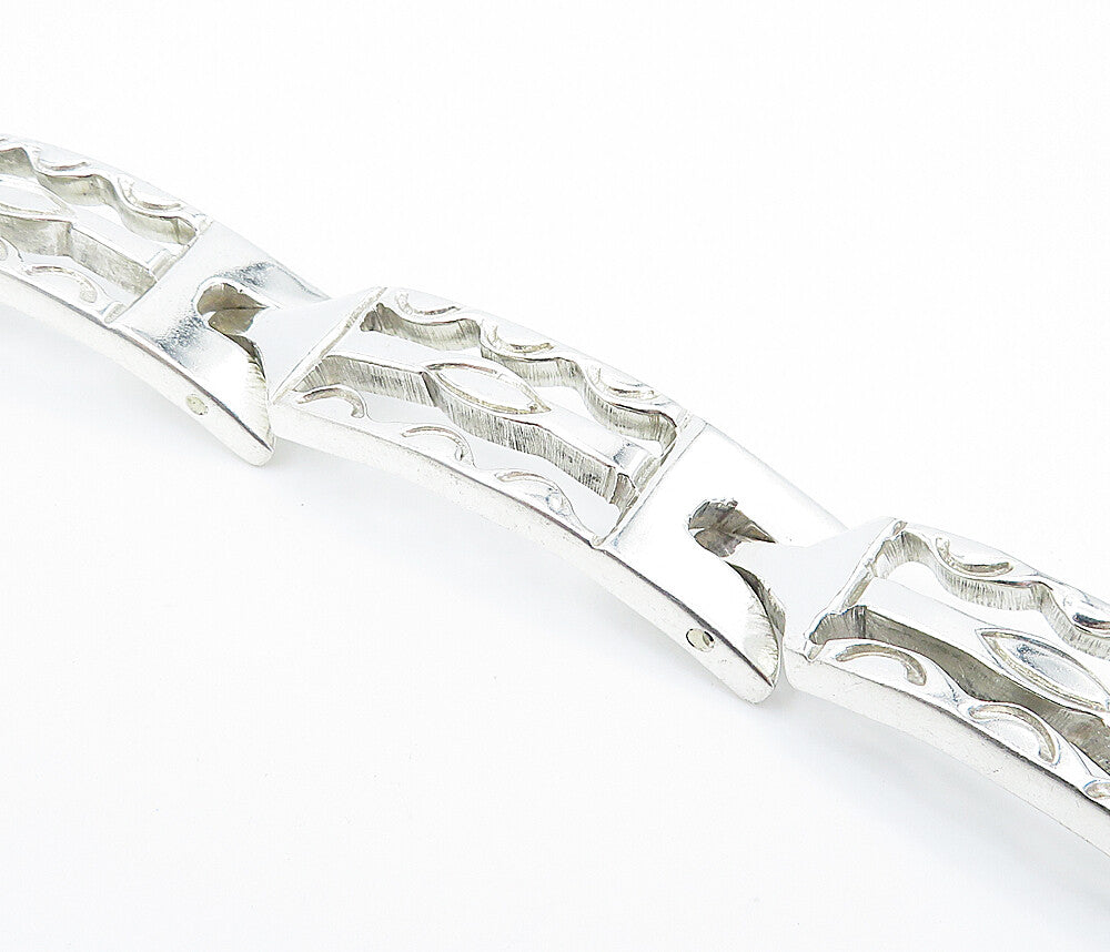 MEXICO 925 Sterling Silver  Vintage Shiny Bar Hinge Link Chain Bracelet BT2936