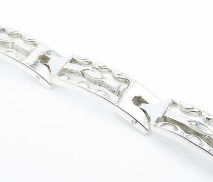MEXICO 925 Sterling Silver  Vintage Shiny Bar Hinge Link Chain Bracelet BT2936