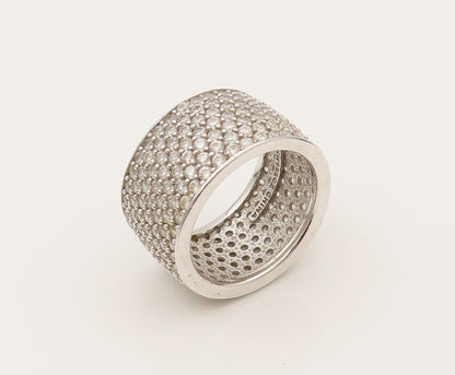 925 Silver  Vintage Dancing Cubic Zirconia Cigar Band Ring Sz 7.5  RG26383