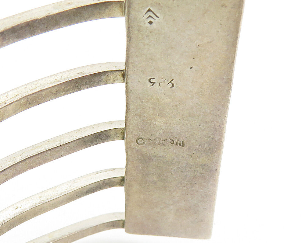 MEXICO 925 Sterling Silver  Vintage Shiny Split Highway Cuff Bracelet  BT7525