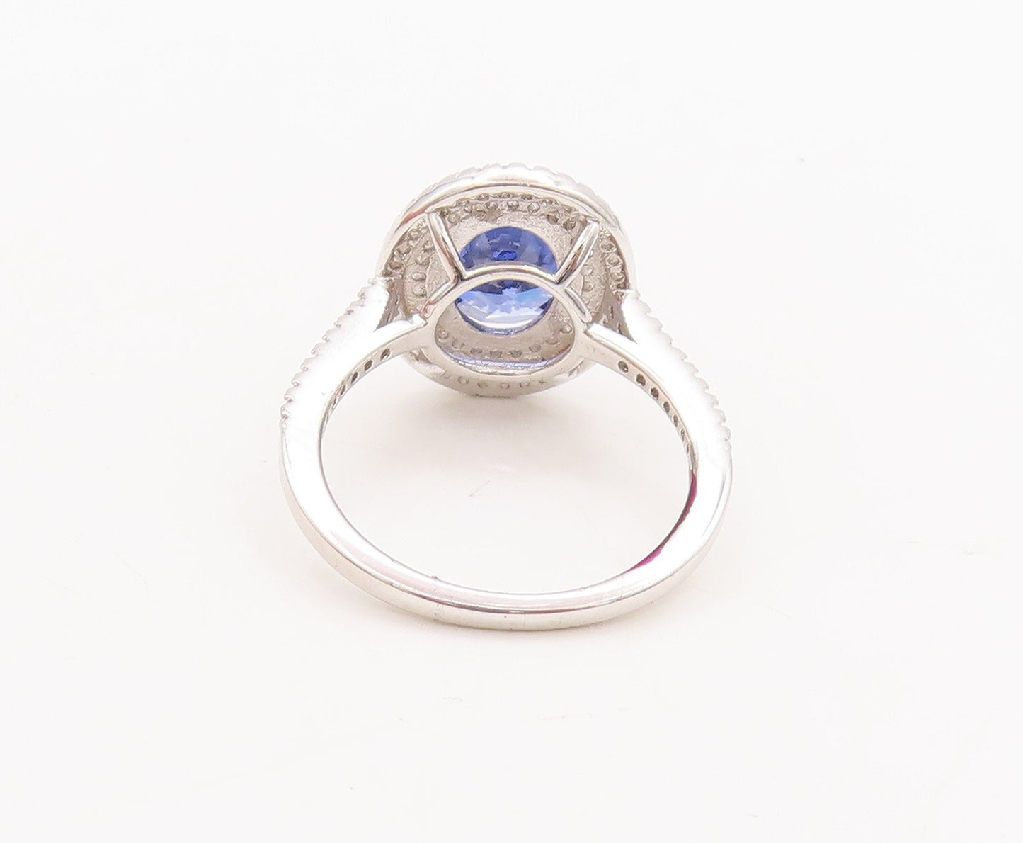 925 Sterling Silver Vintage Ring Oval Cut Blue Halo White CZ Band  Sz 7  RG29549