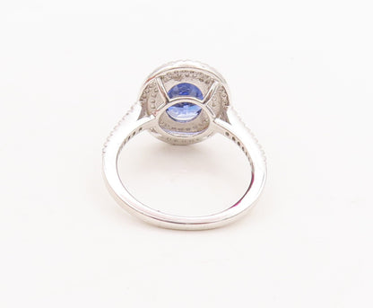 925 Sterling Silver Vintage Ring Oval Cut Blue Halo White CZ Band  Sz 7  RG29549