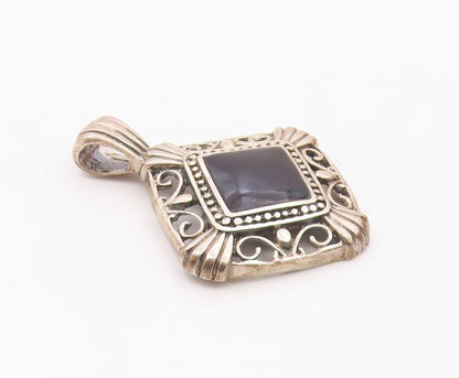 MEXICO 925 Sterling Silver  Vintage Black Onyx Swirl Border Pendant  PT11969