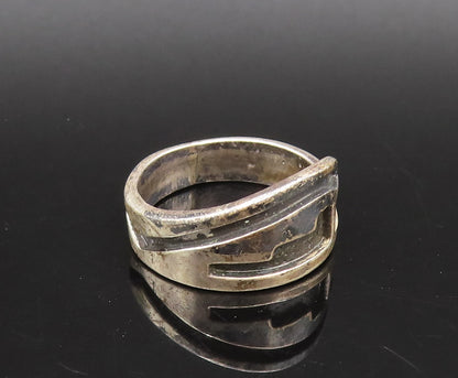 SOUTHWESTERN 925 Silver Vintage Carved Wavy Detail Band Ring Sz 8 RG26070