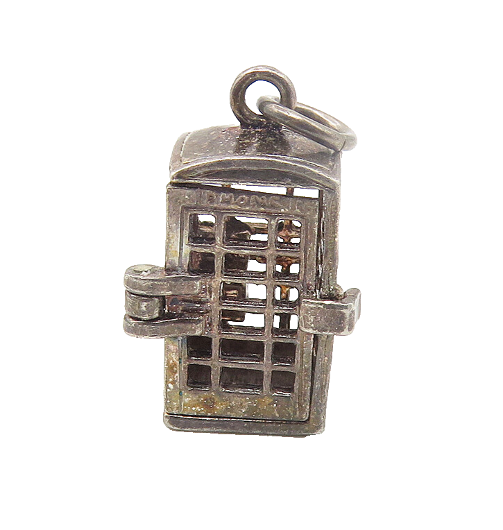 925 Sterling Silver  Vintage Dark Tone Phone Booth Pendant (OPENS)  PT8691