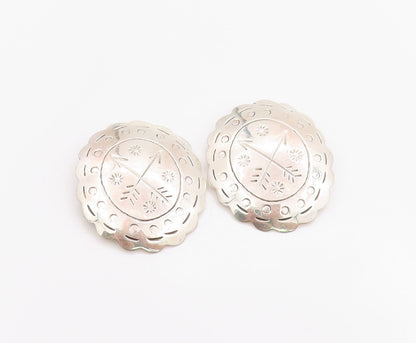 925 Sterling Silver Vintage Earrings MEXICO Engraved Arrow Head Conchos  EG13673