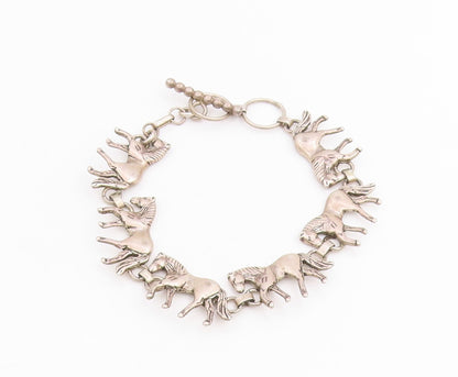 925 Sterling Silver Vintage Bracelet GLENN SANDOVAL NAVAJO Horse Link  BT11830