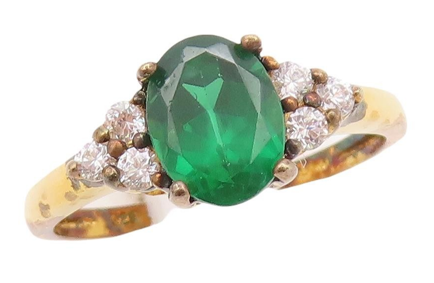 925 Sterling Silver Vintage Ring Gold Plated Green & White Topaz  Sz 7  RG29477