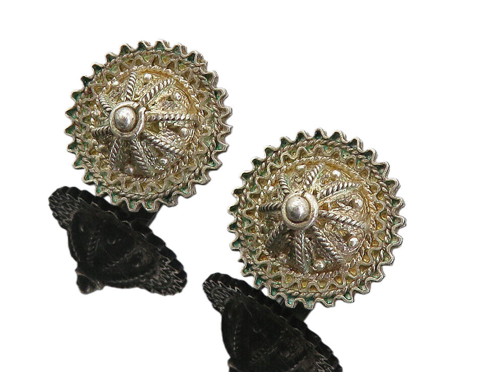 925 Sterling Silver  Vintage Antique Twist Pattern Dome Drop Earrings  EG4118