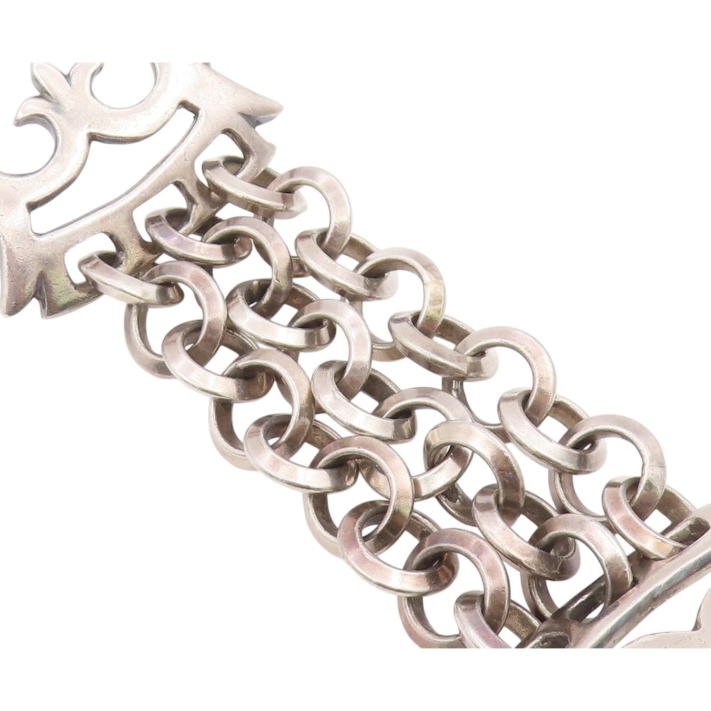 925 Sterling Silver Vintage Bracelet Multi Strand Scroll Shield HEAVY  BT12151