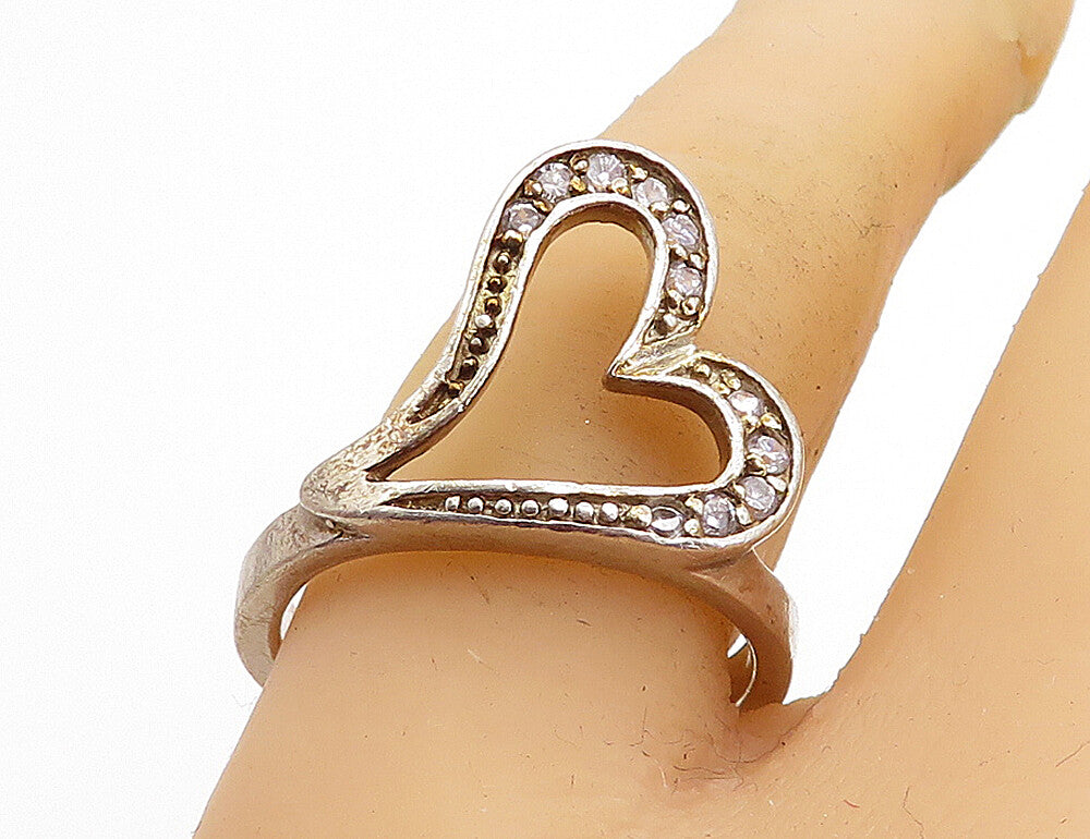 925 Sterling Silver  Vintage Topaz Open Love Heart Band Ring Sz 9  RG4897