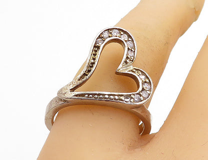 925 Sterling Silver  Vintage Topaz Open Love Heart Band Ring Sz 9  RG4897