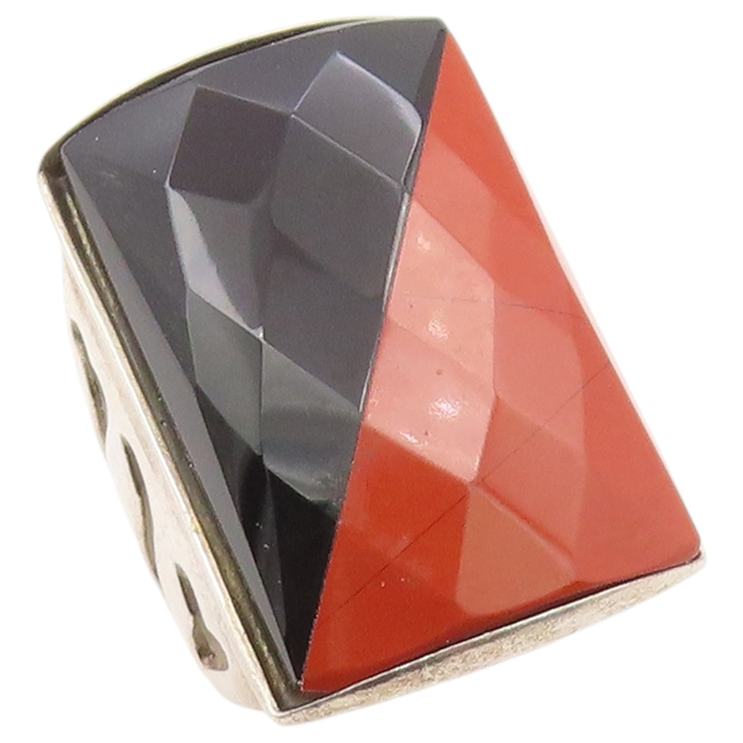 925 Sterling Silver Vintage Ring Faceted Black Onyx & Jasper Band  Sz 6  RG36606