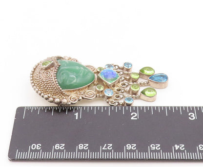925 Sterling Silver Vintage Brooch Pin SAJEN Multi Gemstone Bali Goddess BP12255