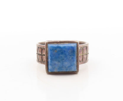 925 Sterling Silver Vintage Ring Dark Tone Square Gemstone Inlay  Sz 7  RG31084