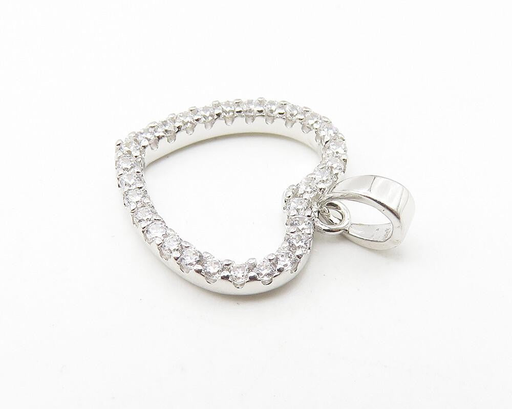 925 Sterling Silver  Sparkling White Topaz Petite Love Heart Pendant  PT8302