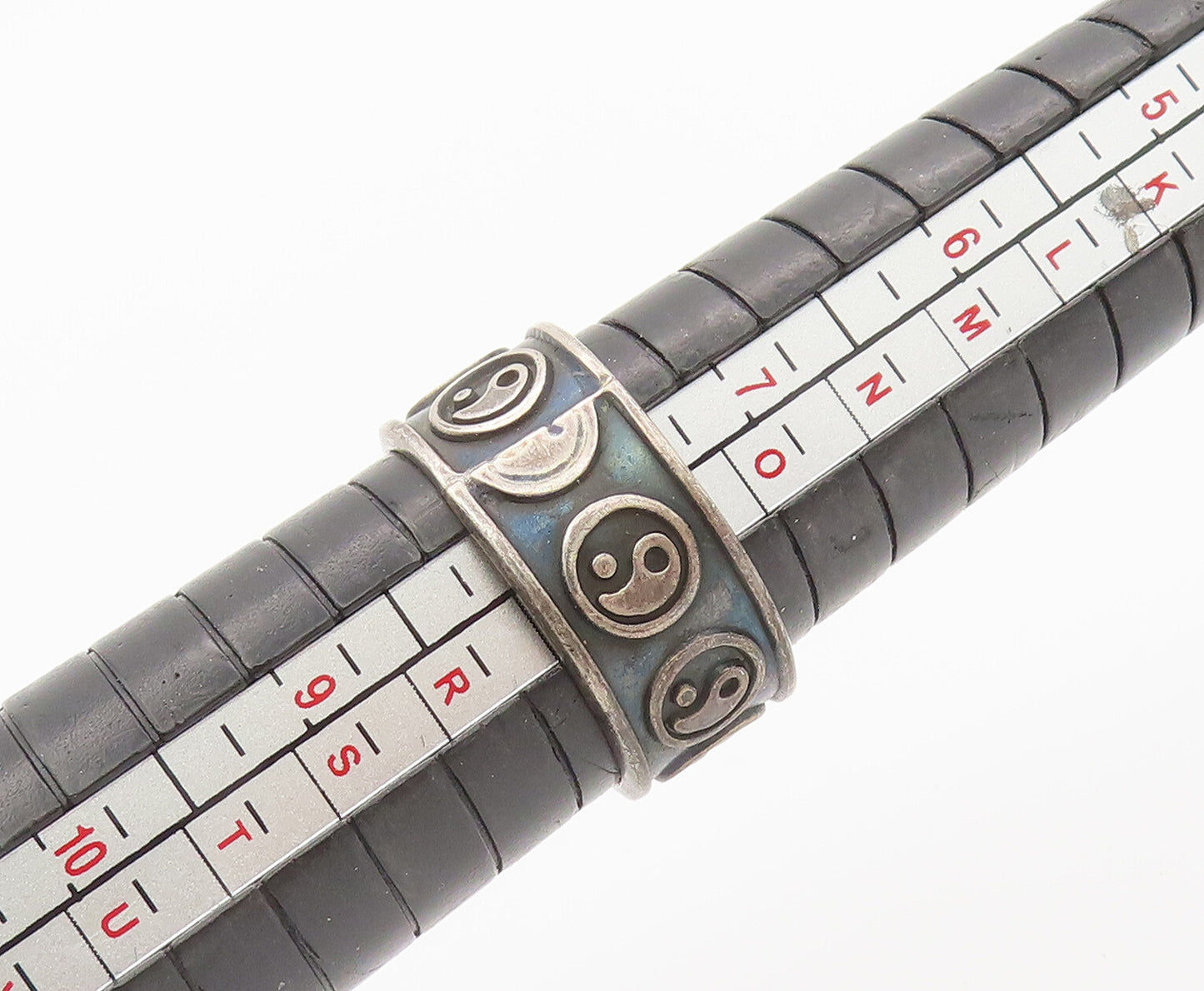 925 Sterling Silver Vintage Ring Yin Yan Carved Minimalist Ring Sz 8  RG27967