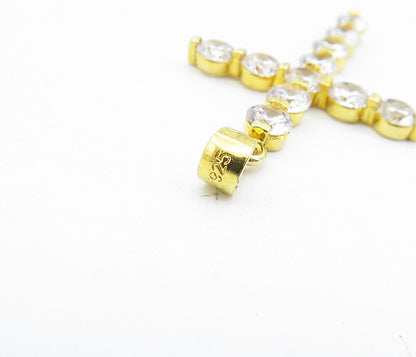 925 Sterling Silver  Cubic Zirconia Gold Plated Religious Cross Pendant PT4631
