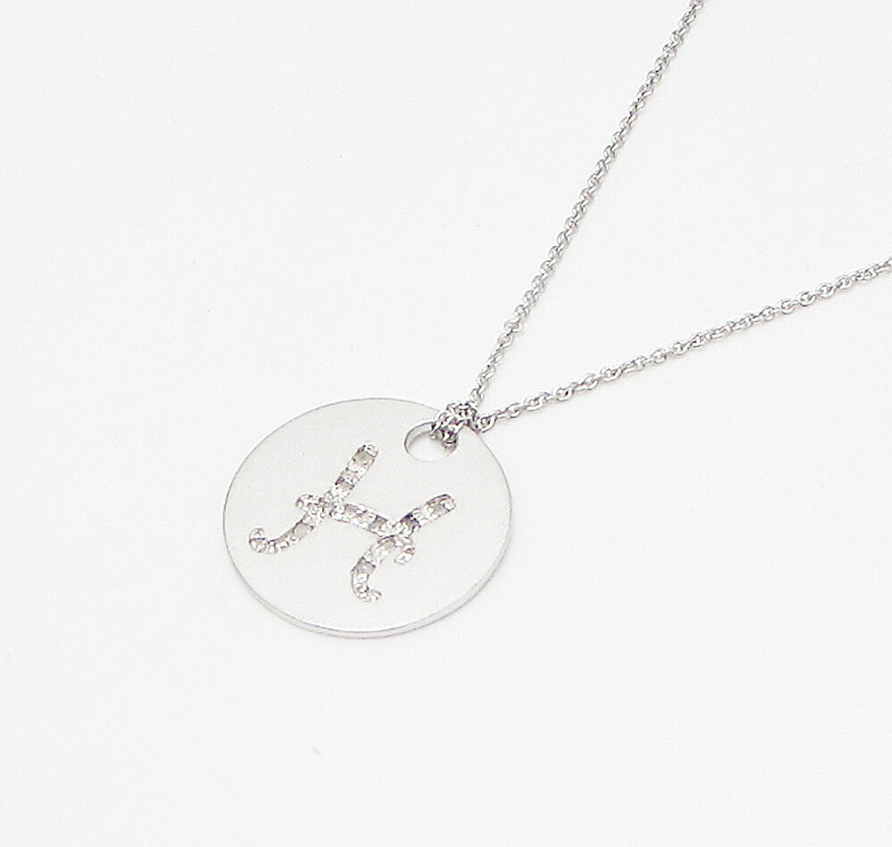 925 Sterling Silver  .10ctw Genuine Diamonds H Initial Pendant & Chain  PT2449