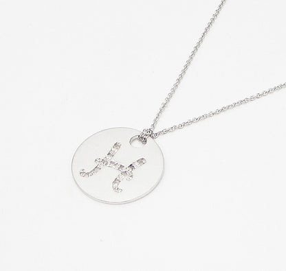 925 Sterling Silver  .10ctw Genuine Diamonds H Initial Pendant & Chain  PT2449