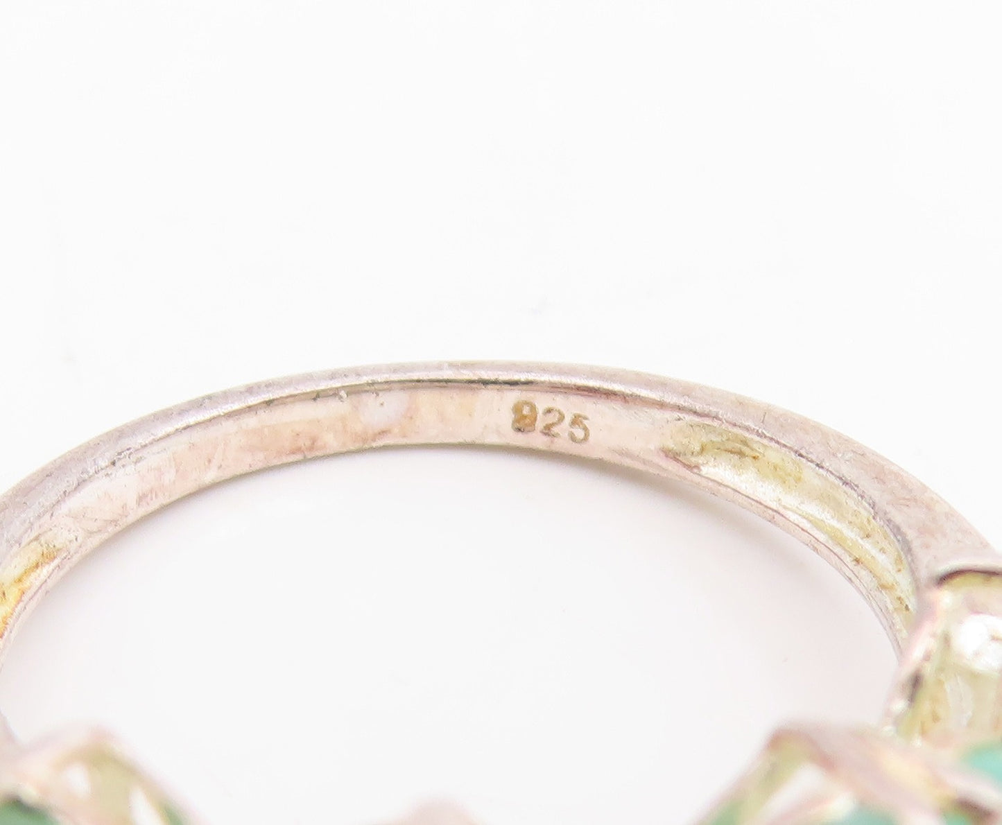 925 Sterling Silver Vintage Ring Marquise Emerald Leafy Band  Sz 6.5  RG35654