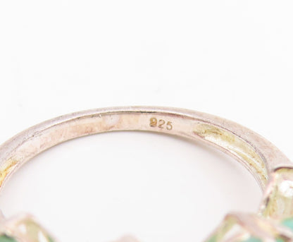 925 Sterling Silver Vintage Ring Marquise Emerald Leafy Band  Sz 6.5  RG35654