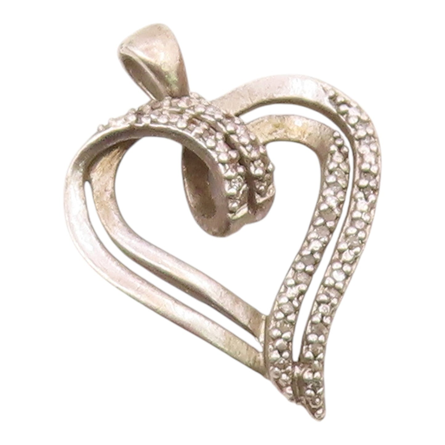 925 Sterling Silver  Vintage Genuine Diamonds Open Love Heart Pendant  PT17086