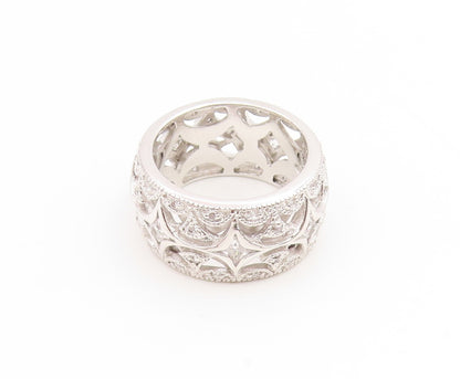 925 Sterling Silver Vintage Ring CZ Intricate Wide Eternity Band  Sz 7  RG35064